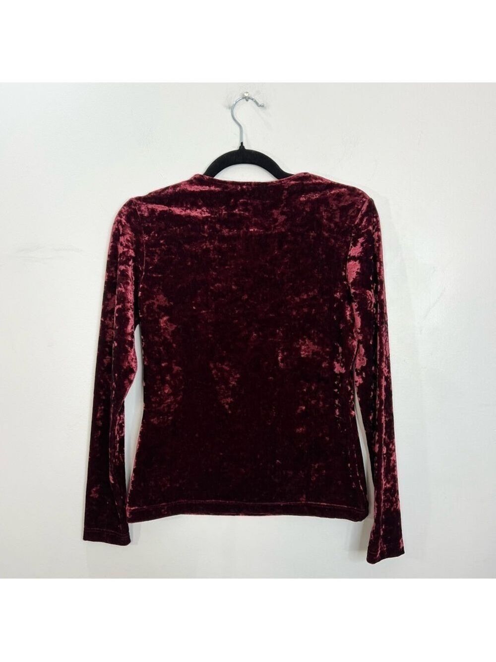 90s Y2K Esprit crushed velour burgundy minimalist top M - Picture 4 of 8